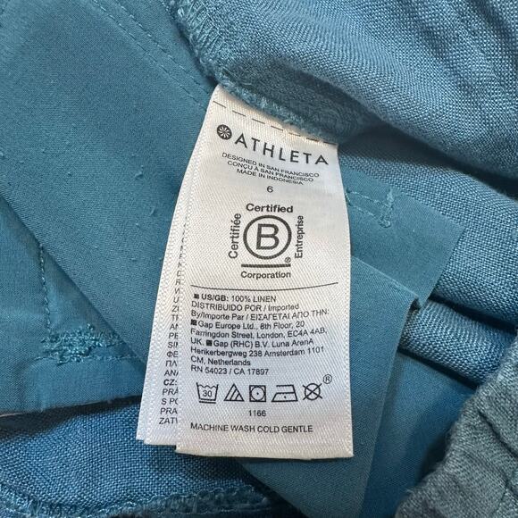 Athleta Teal 100% Linen Pants sz 6 Athleta Retreat Linen High Rise Wide Leg Pant - Picture 6 of 11